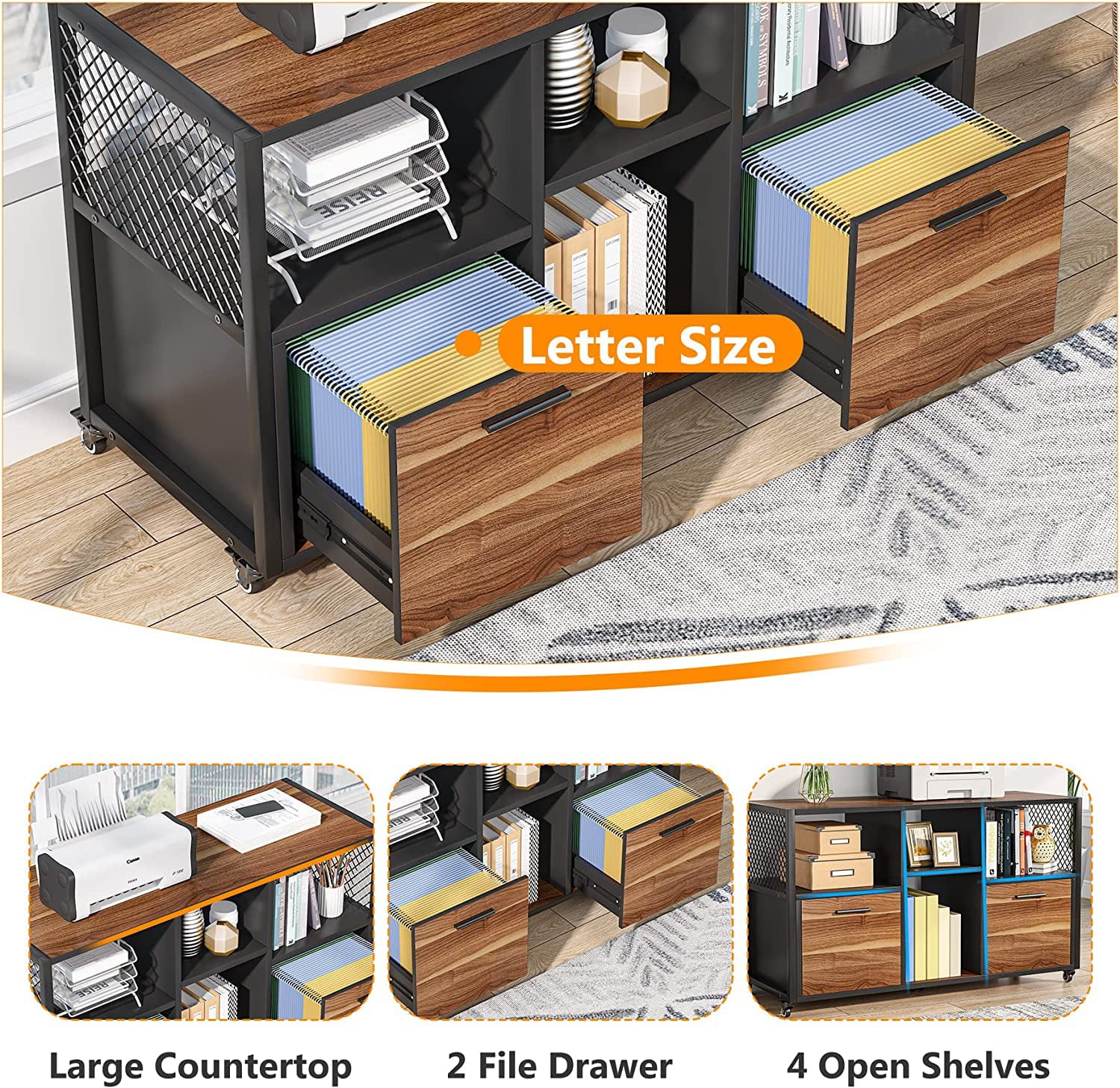 2 Drawer Rustic Brown Wood Lateral File Cabinet J47841