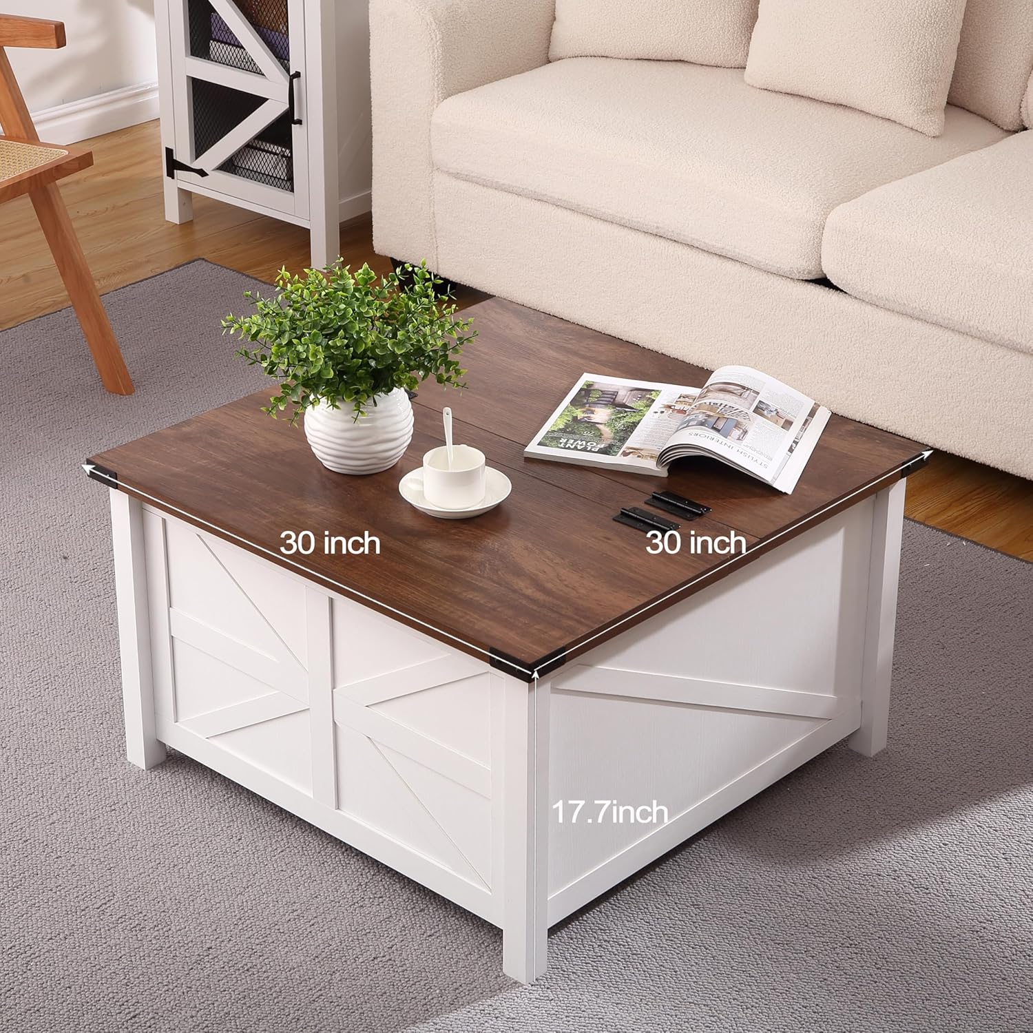 Farmhouse Square Coffee Table with Large Hidden Storage Compartment T26747