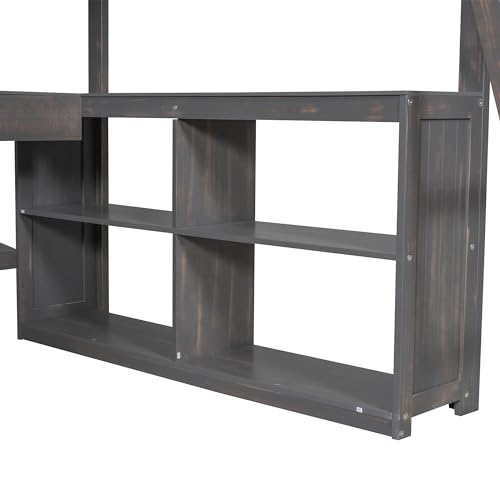 Full Size Solid Wood Loft Bed with Desk and Storage Drawers (White) N219