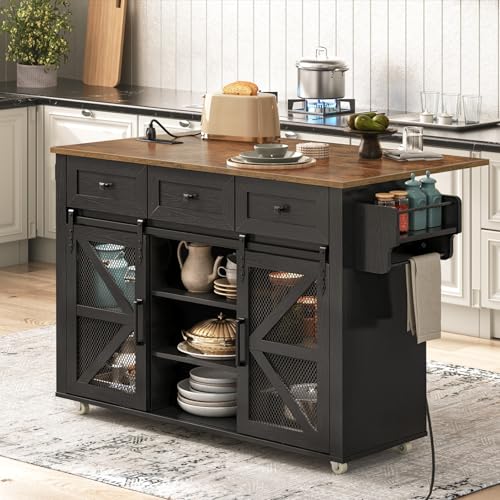 White and Walnut Rolling Kitchen Island with Storage O55796