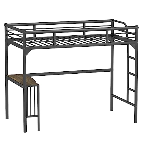 Black Metal Loft Bed Twin Size with Desk and Ladder D909881