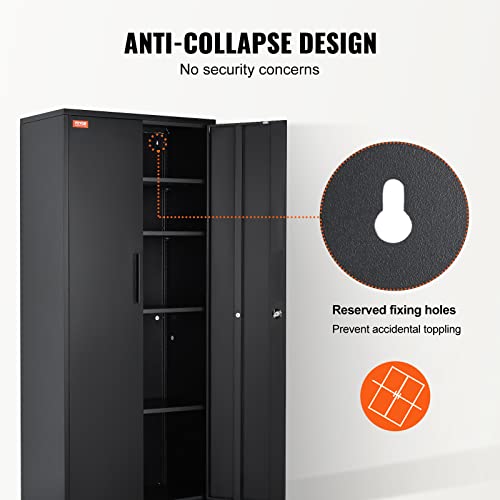 Black Metal Storage Cabinet with 2 Doors and 4 Adjustable Shelves V126