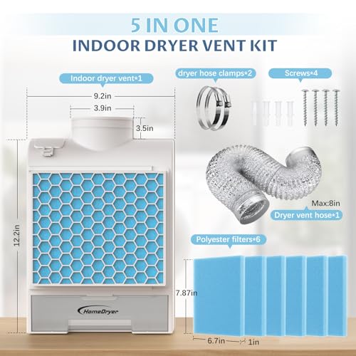 3-in-1 Indoor Dryer Vent Kit with Stainless Steel Screen Filter and 6 Extra Polyester Filters E147