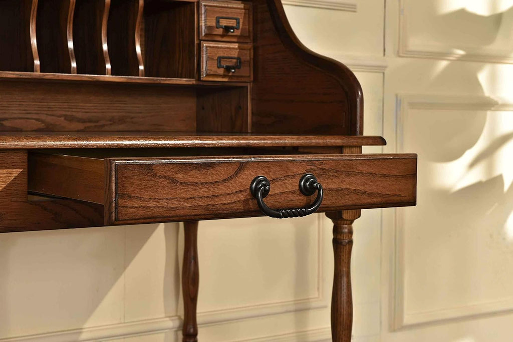 Mini Roll Top Desk Solid Oak Wood Burnished Walnut Finish O82409