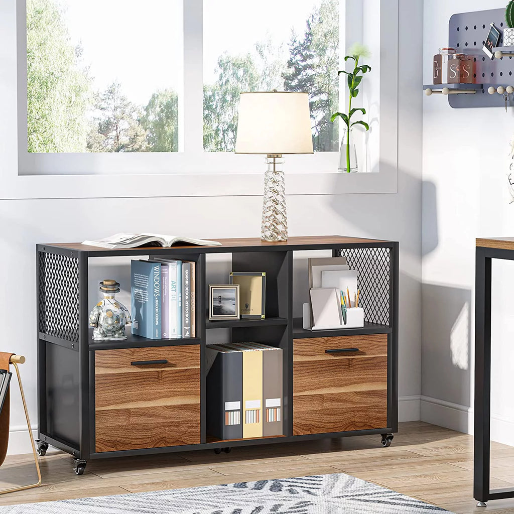 2 Drawer Rustic Brown Wood Lateral File Cabinet J47841