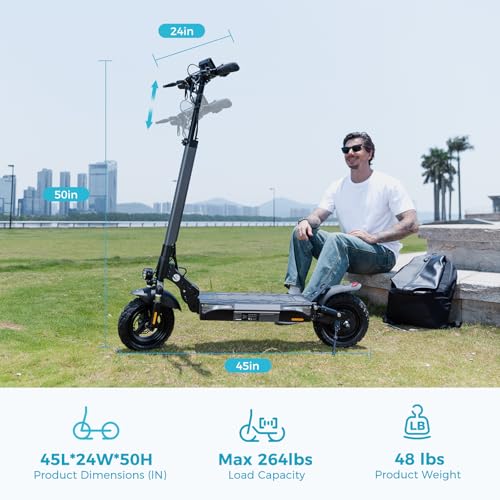 Electric Scooter with 1000W Motor, 28 MPH, 10" Pneumatic Tires, Foldable Handlebar W652937