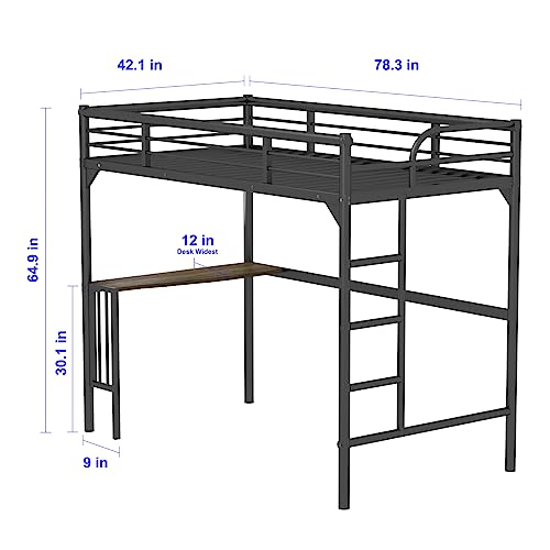 Black Metal Loft Bed Twin Size with Desk and Ladder D909881