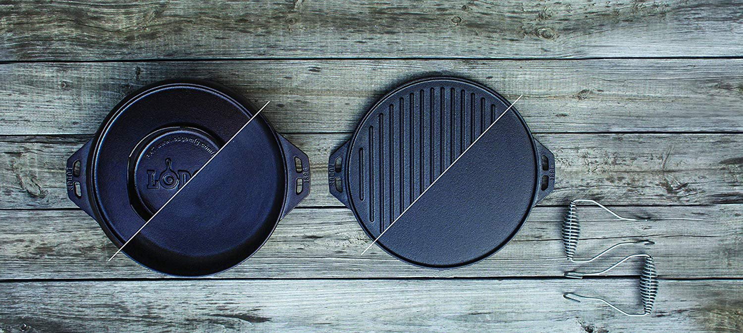 Five-Piece Cast Iron Set with Reversible Grill/Griddle 14 Inch and 6.8 Quart Bottom/Wok J6270