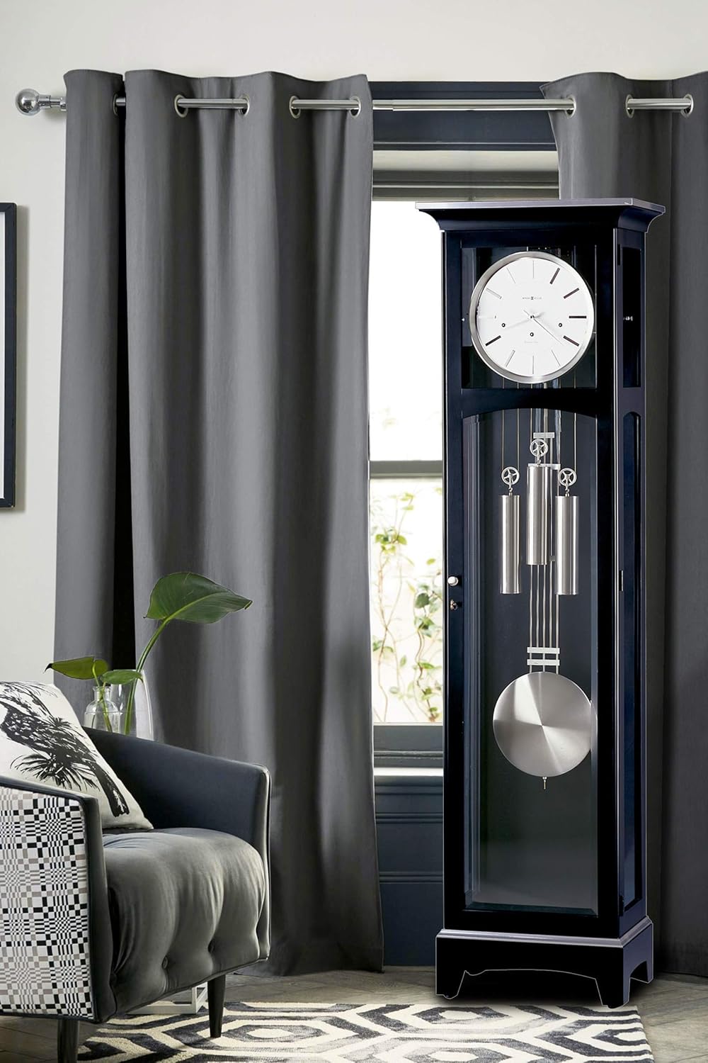 Black Satin Finish Floor Clock F52139
