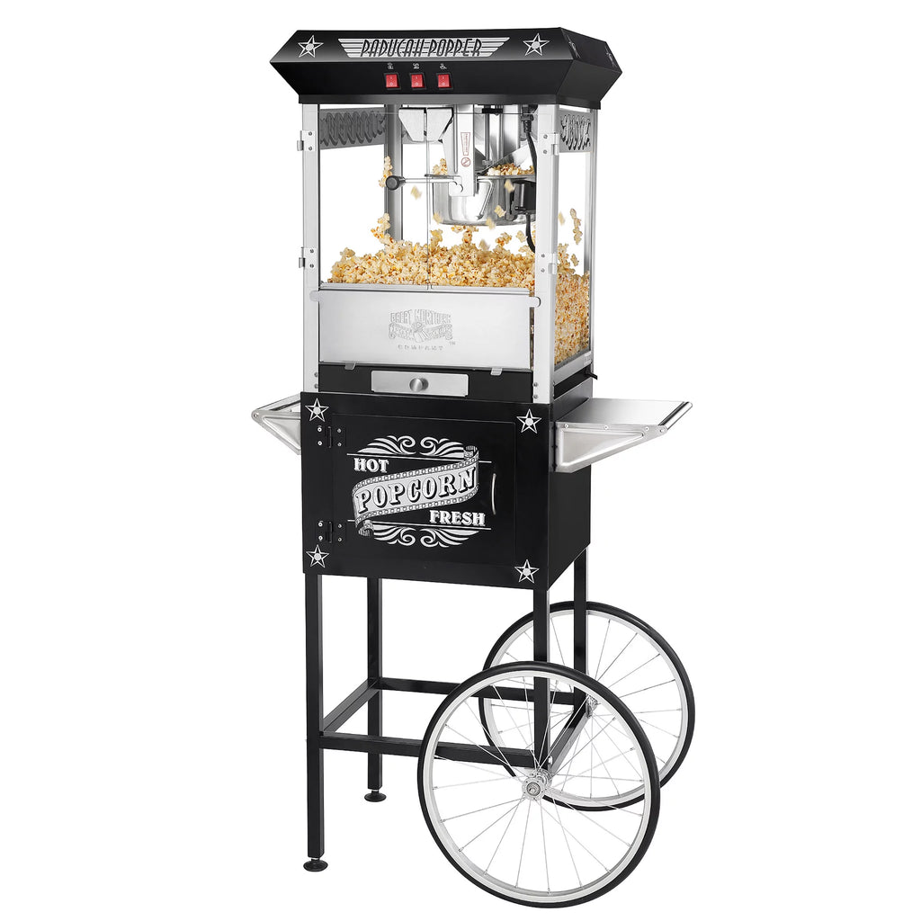 Black Antique Style 8oz Popcorn Popper Machine with Cart E599918