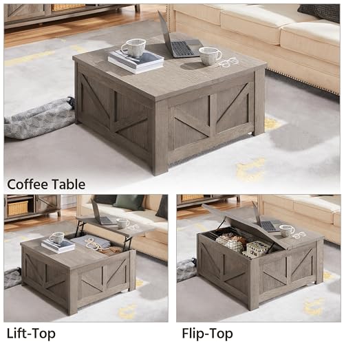 Gray Lift Top Coffee Table with Hidden Storage Compartment P1722