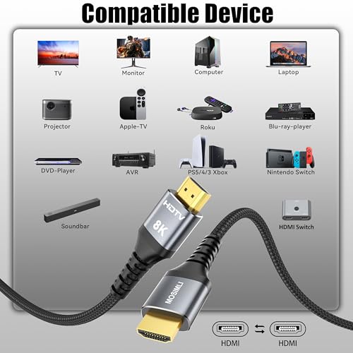 8K HDMI Cable 3FT 4-Pack, High Speed 48Gbps HDMI 2.1 Cord P378757
