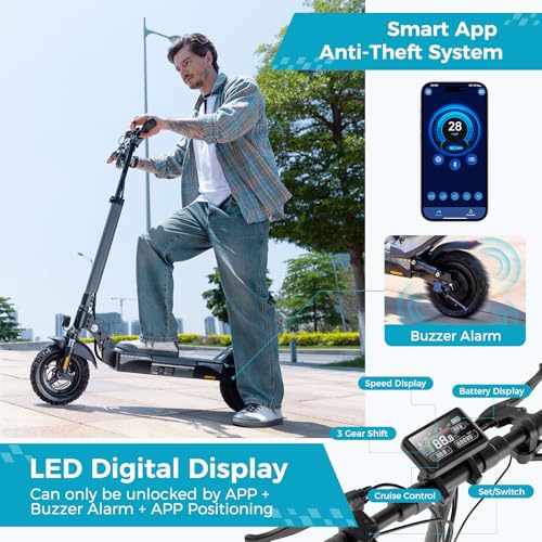 Electric Scooter with 1000W Motor, 28 MPH, 10" Pneumatic Tires, Foldable Handlebar W652937