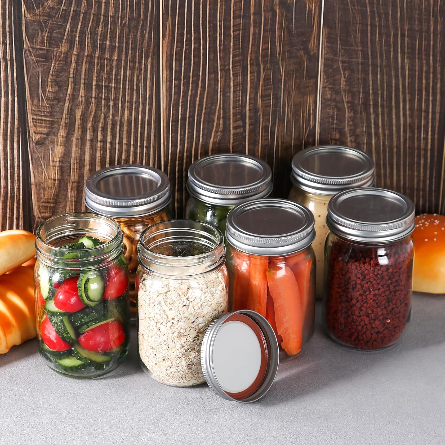 12 oz Clear Glass Mason Jar with Airtight Lid, 8 Pack Q947913