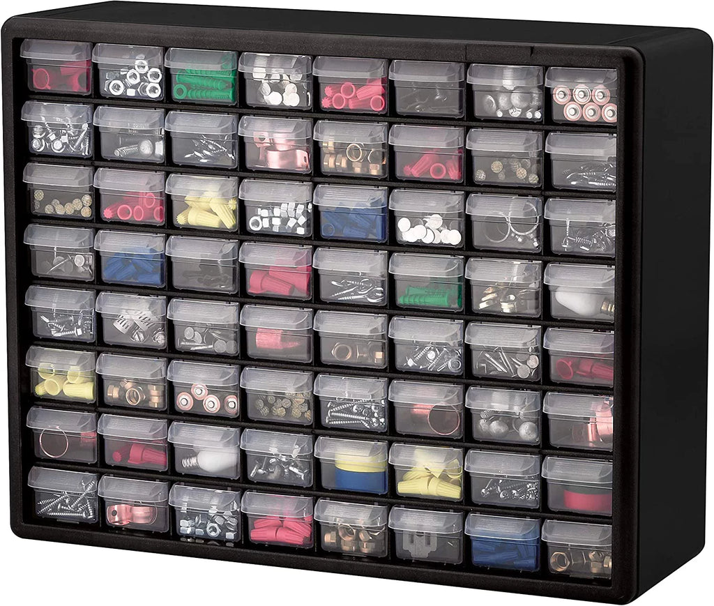 64 Drawer Black Plastic Cabinet Storage Organizer T8200