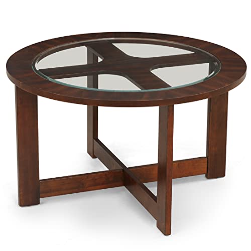 Solid Wood Glass Top Round Coffee Table with 4 Stools F678606