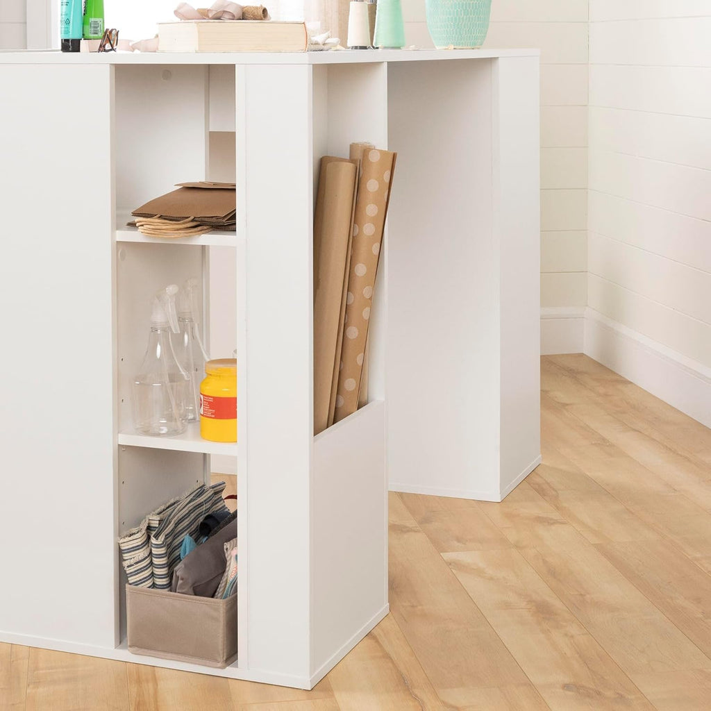 Pure White Counter-Height Craft Table with 4 baskets P128677