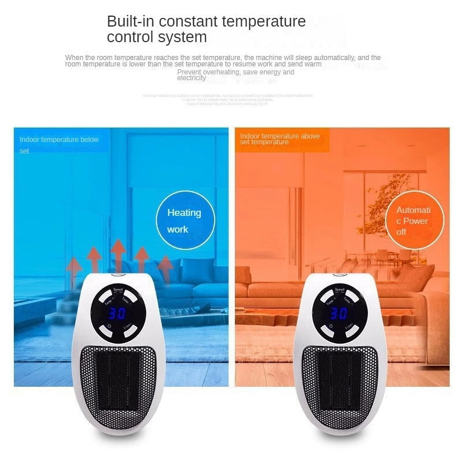 500W Mini Plug-in Wall Heater With Digital Timer F54030