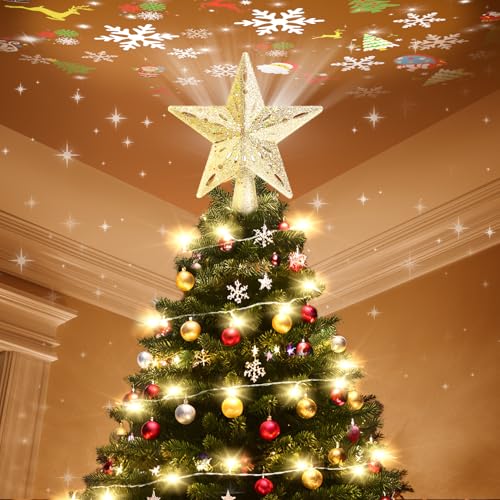 Gold Christmas Tree Topper with LED Projection I215