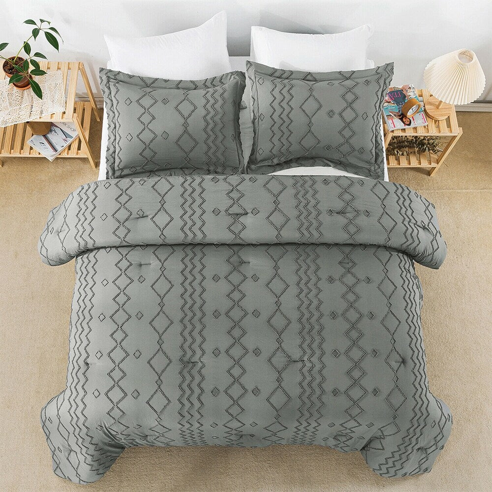 3PCS Tufted Comforter Twin Dark Grey X9983
