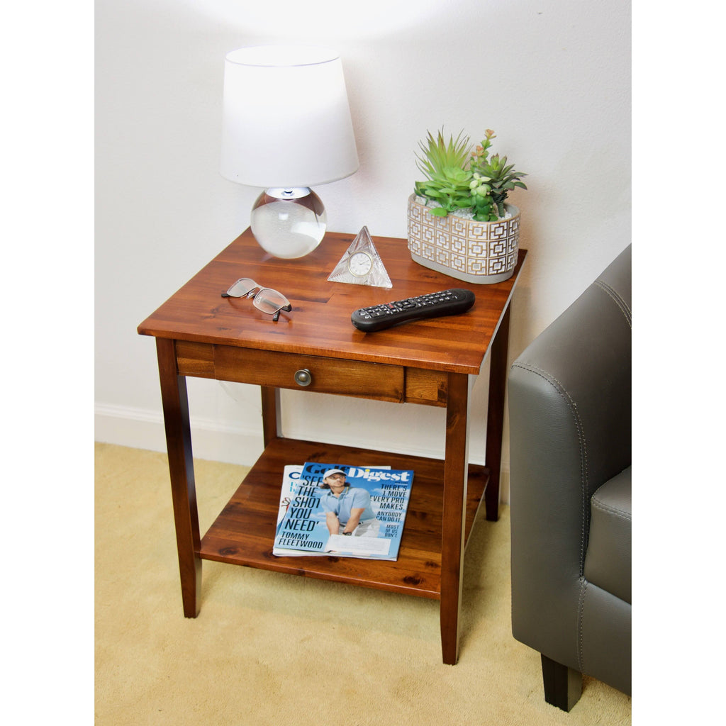 Solid Acacia 1-Drawer End Table - Mahogany V5178