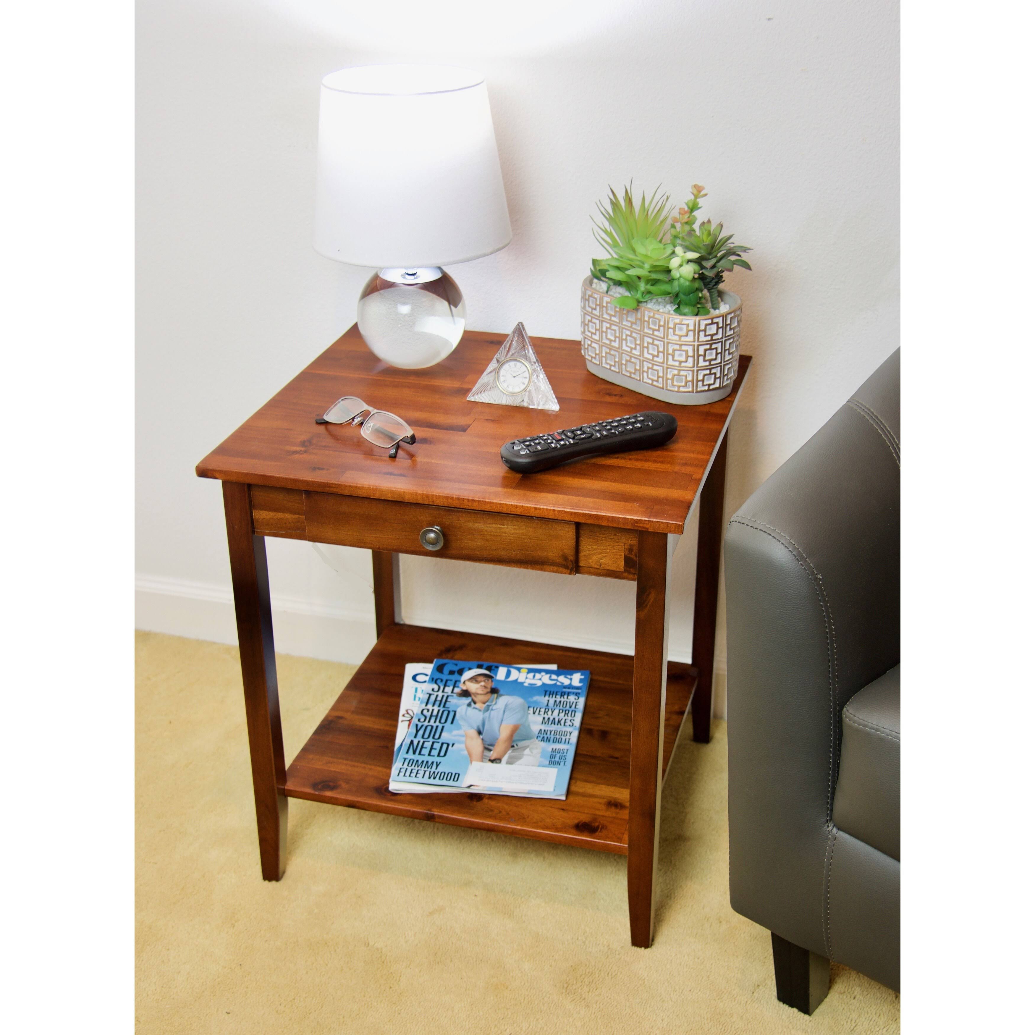 Solid Acacia 1-Drawer End Table - Mahogany V5178