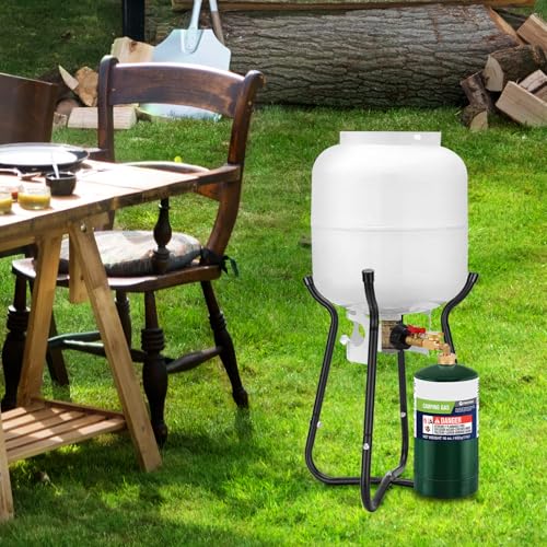 Propane Refill Adapter with Cylinder Refill Stand, QCC1 Adapter 20lb to 1lb Converter with Gauge and On-Off Control Valve C746507