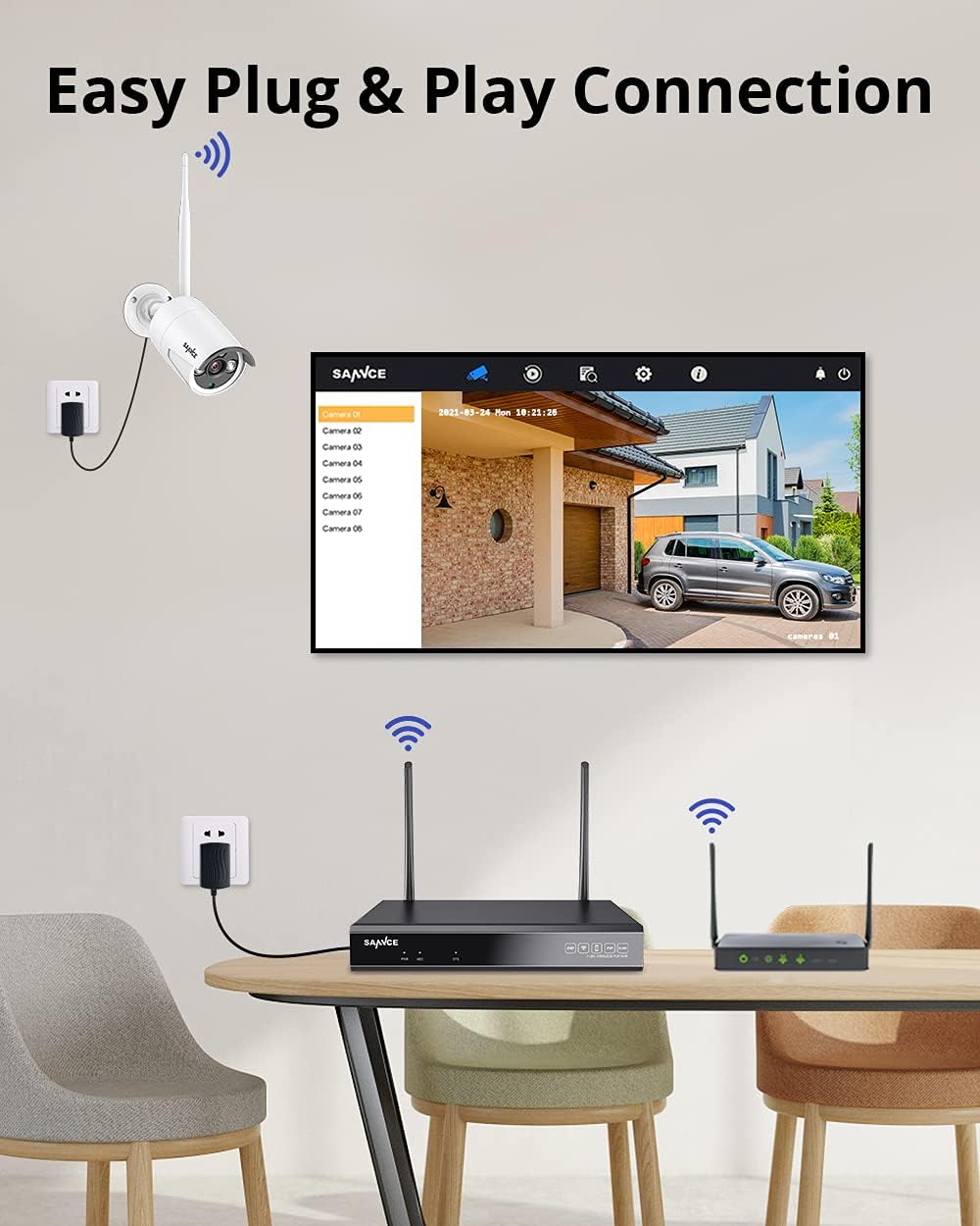 8 Channel 5MP Wireless NVR Security Camera System with 3MP Outdoor WiFi Cameras T749442