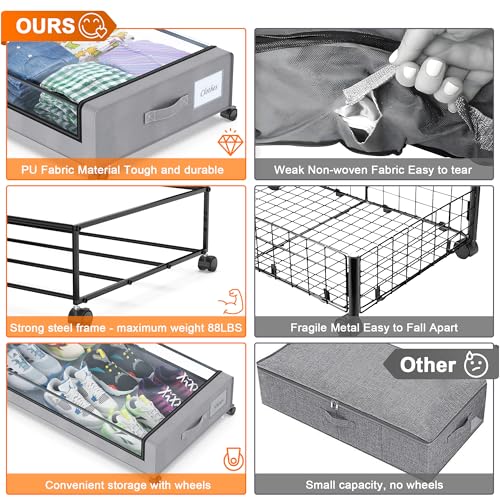 Black 2-Pack 60L Under Bed Storage Containers with Wheels and Clear Lids J294324