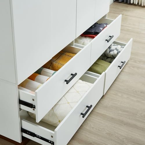 White 4 Door Wood Armoire Wardrobe with 2 Hanging Rods and 2 Drawers H6894