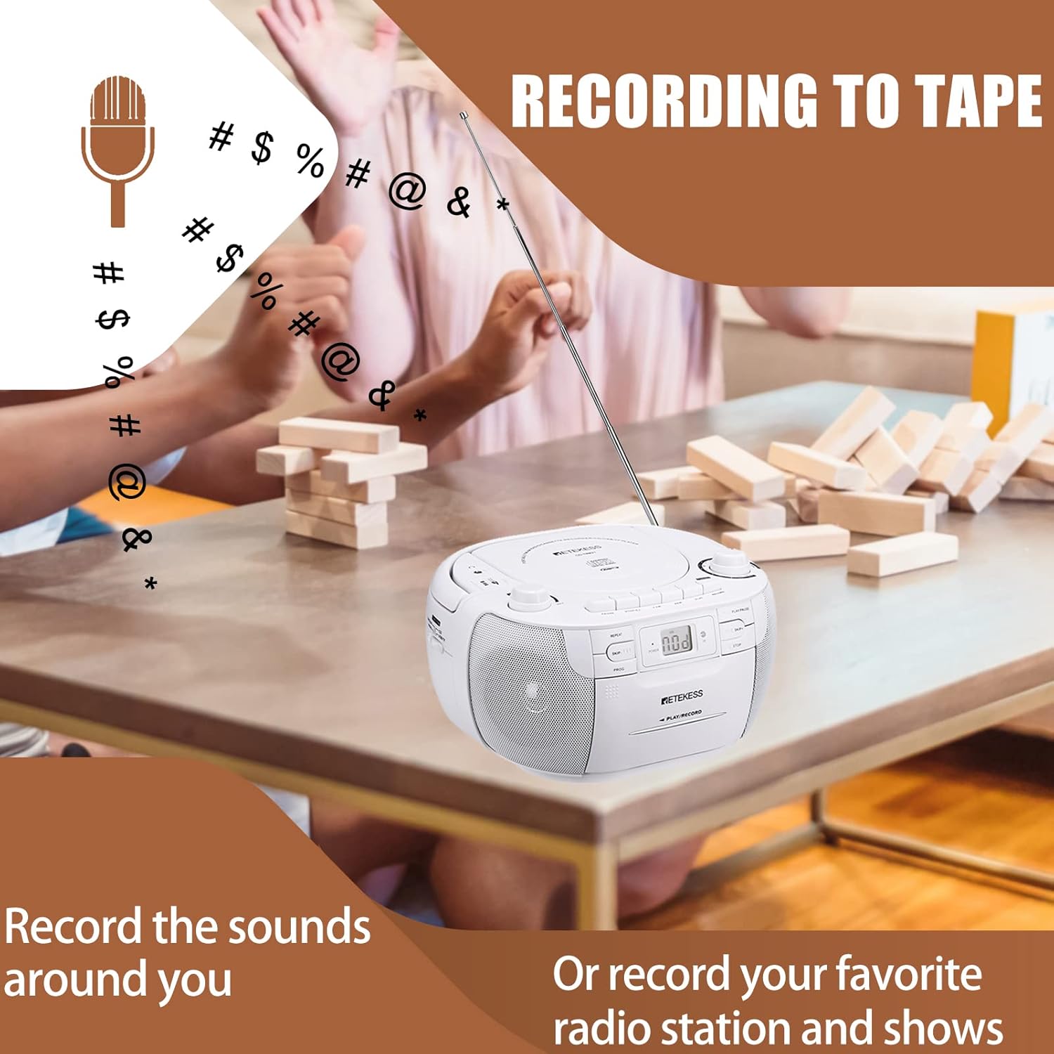 White Portable CD and Cassette Player Boombox with AM FM Radio O2169