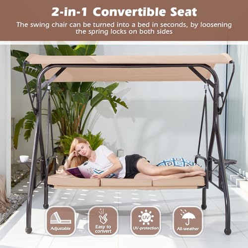Green Patio Swing with Canopy 3 Seat with Stand O1021