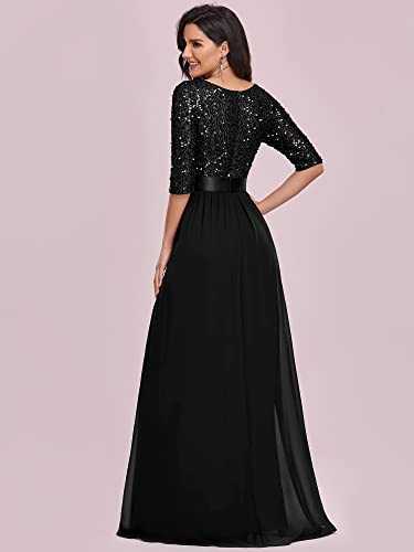 Elegant A Line Crew Neck Half Sleeve Sequin Maxi Evening Dress U7847