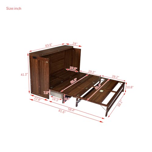 Queen Size Walnut Cabinet Murphy Bed with Drawer W716909