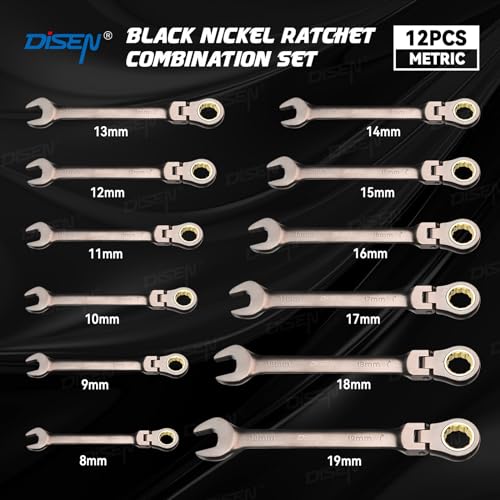90 Teeth Flex-Head Ratcheting Wrench Set 12 Piece, SAE 1/4 to 3/4", Cr-V Steel, 12-Point, Nickel Plating W240
