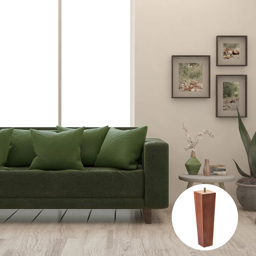 8 Inch Set of 4 Square Solid Wood Couch Legs, Brown E128