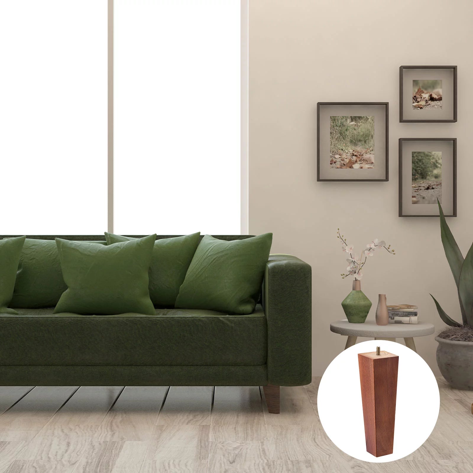 8 Inch Set of 4 Square Solid Wood Couch Legs, Brown E128