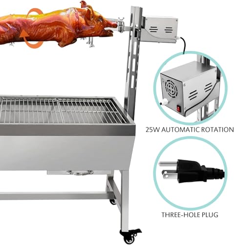 Stainless Steel Charcoal Spit Rotisserie Roaster Grill with Back Cover Guard and Baffle T220086