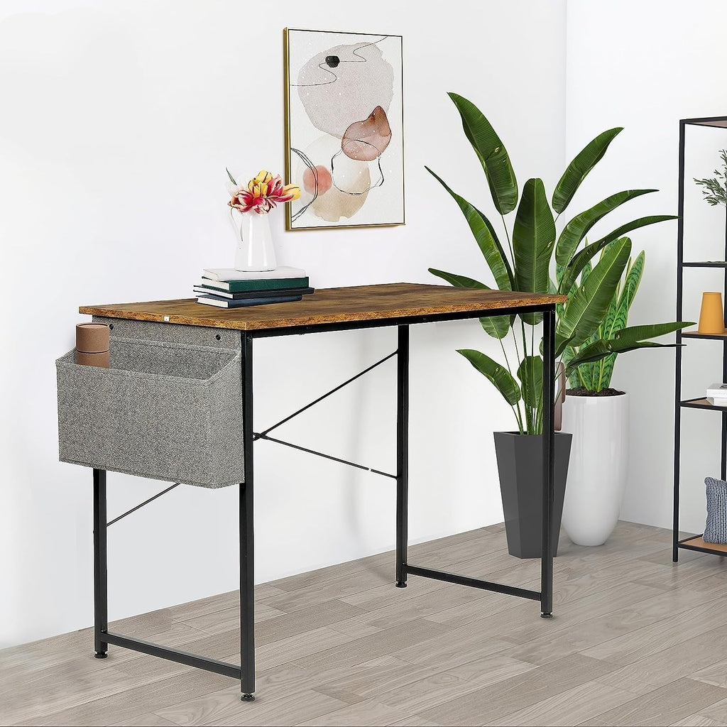 Brown 47 Inch Wooden Writing Desk with Storage Bag Y8908