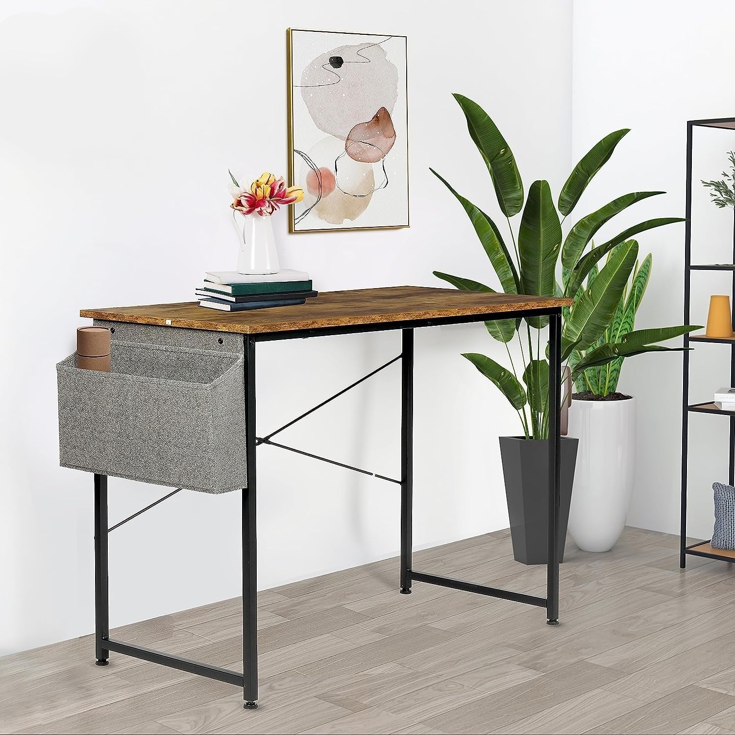 Brown 47 Inch Wooden Writing Desk with Storage Bag Y8908