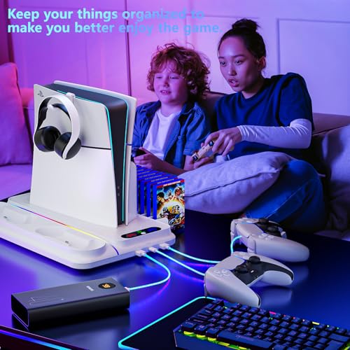 PS5 Stand with Dual Controller Charger and 3 Level Fan V9745