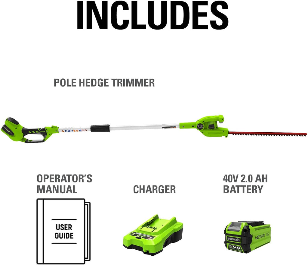 40V 20" Cordless Pole Hedge Trimmer with 2.0Ah Battery and Charger T9477