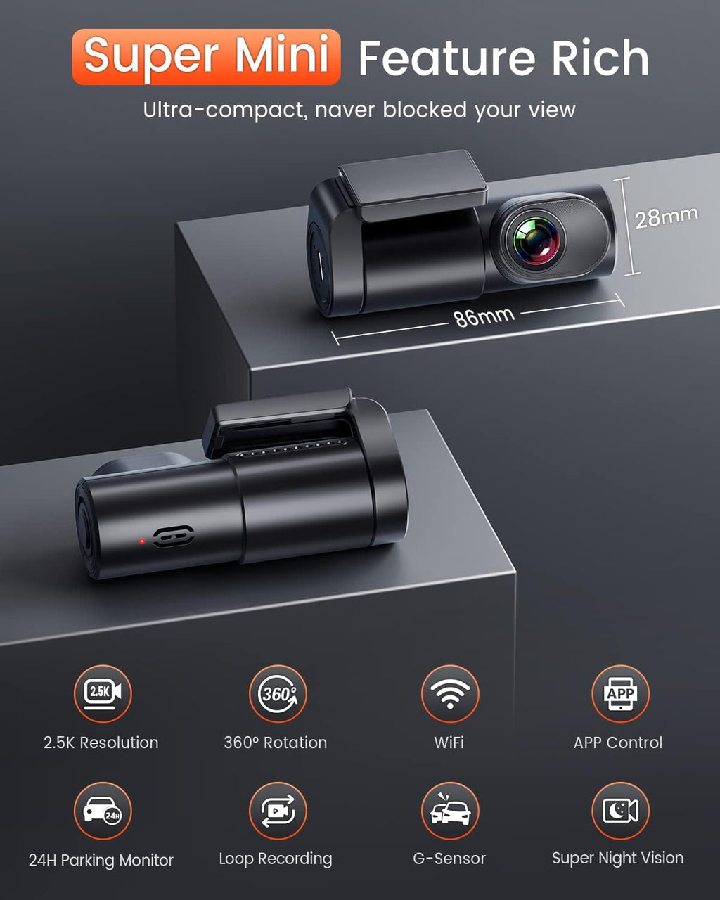 2.5K Car Dash Cam with Night Vision D225
