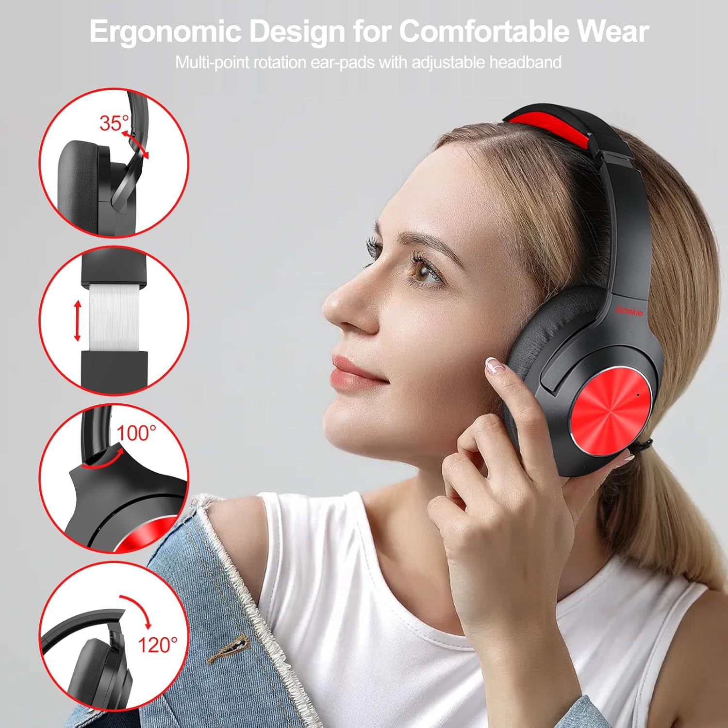 Hybrid Active Noise Cancelling Over Ear Bluetooth Headphones, 100H Playtime H75693