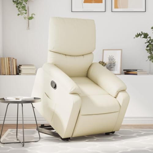 Cream Faux Leather Power Lift Massage Recliner Chair U931