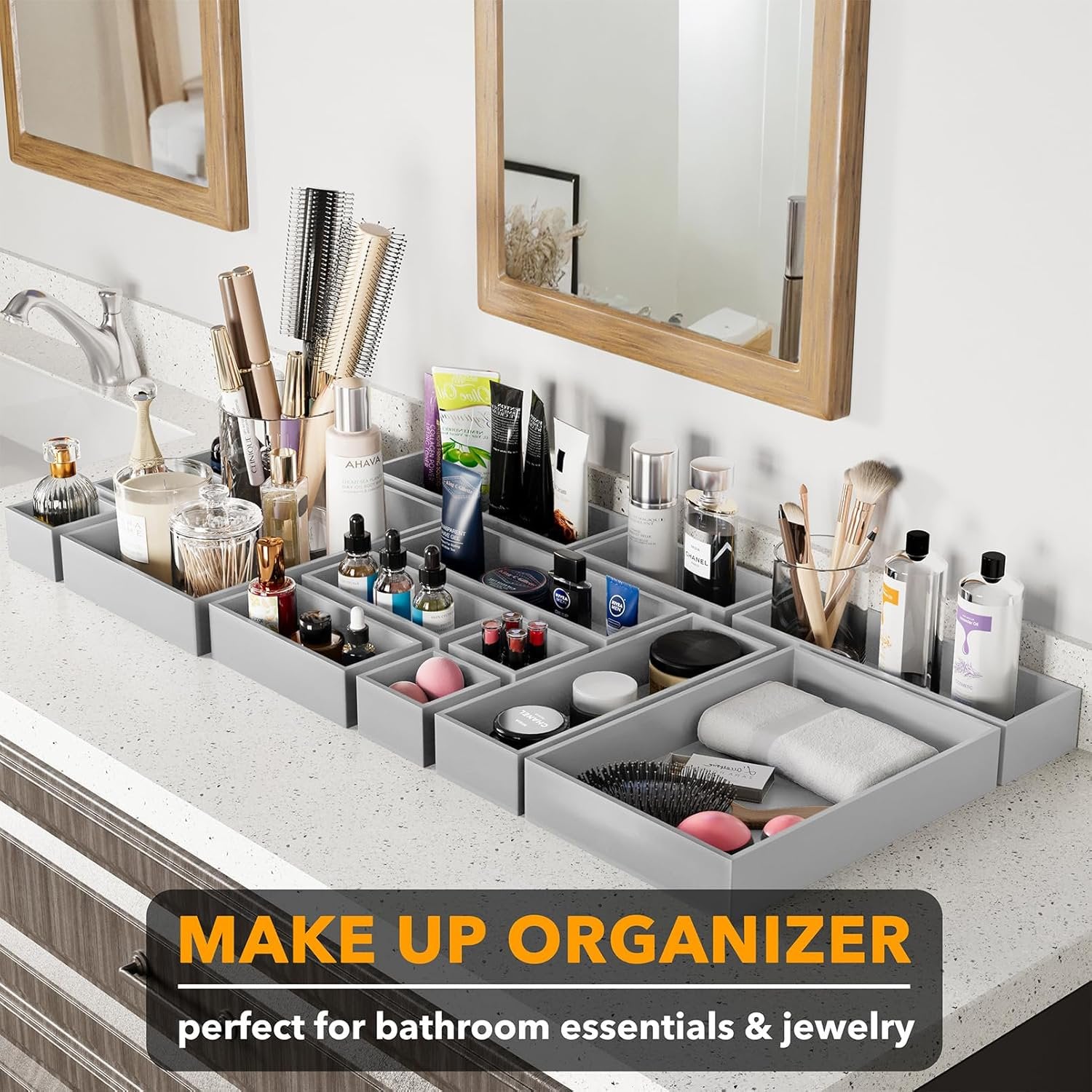 14-Piece Bamboo Drawer Organizer Storage Boxes Set O3489