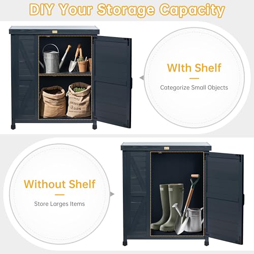 Outdoor Storage Cabinet with Metal Tabletop, 3 Adjustable Shelves R61534