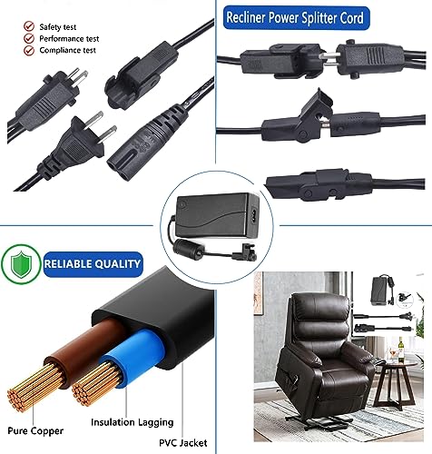 2-Pin Power Adapter with Extension Cord for Recliner Chair E318