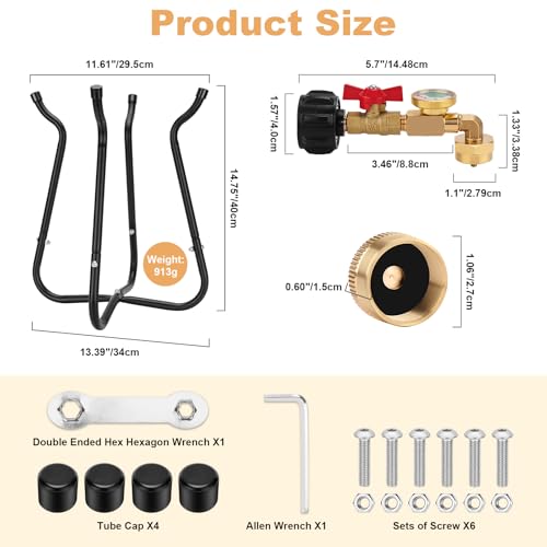 Propane Refill Adapter with Cylinder Refill Stand, QCC1 Adapter 20lb to 1lb Converter with Gauge and On-Off Control Valve C746507