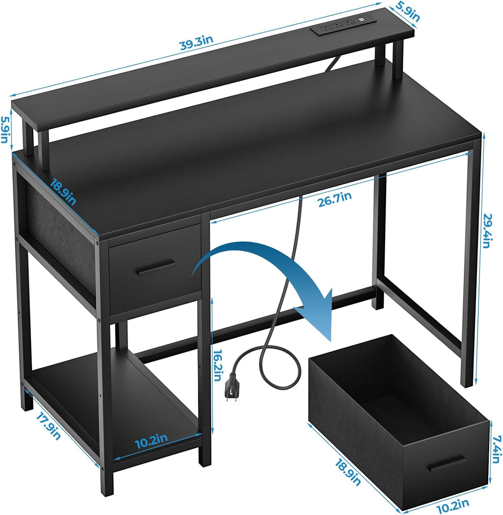 Black Folding Desk with Monitor Stand S818